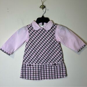 VINTAGE Strasburg Two Piece Dress Girls 18 Months Pink Blouse Pink Brown Plaid
